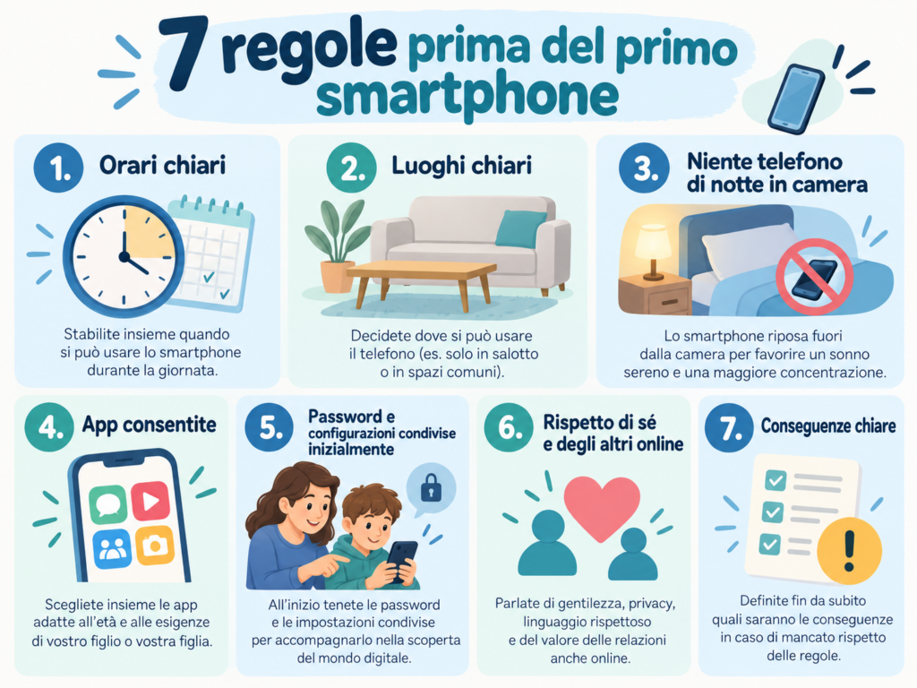 Sette regole da stabilire prima di dare il primo smartphone a un figlio